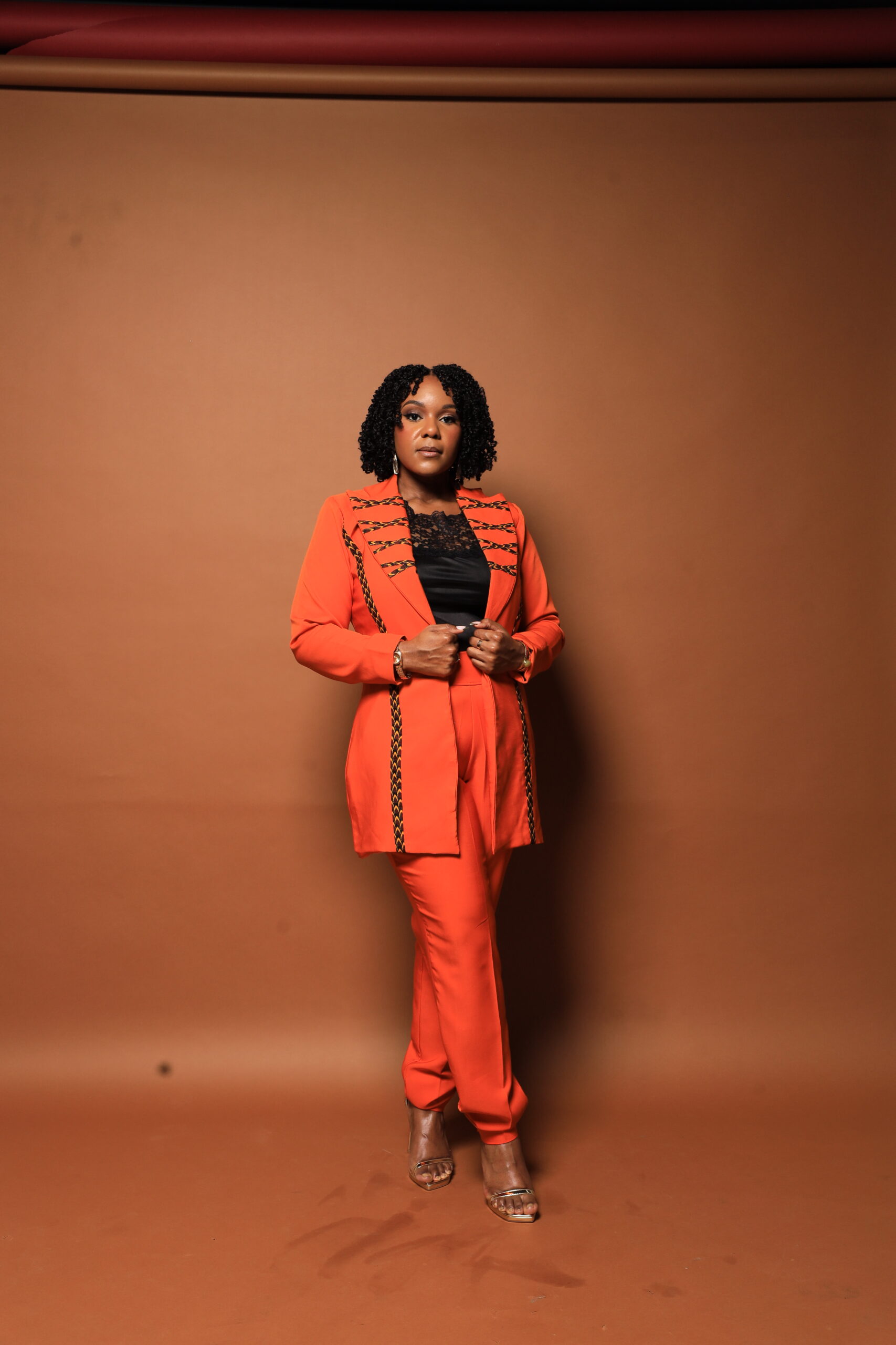 Modeling Red pants suit