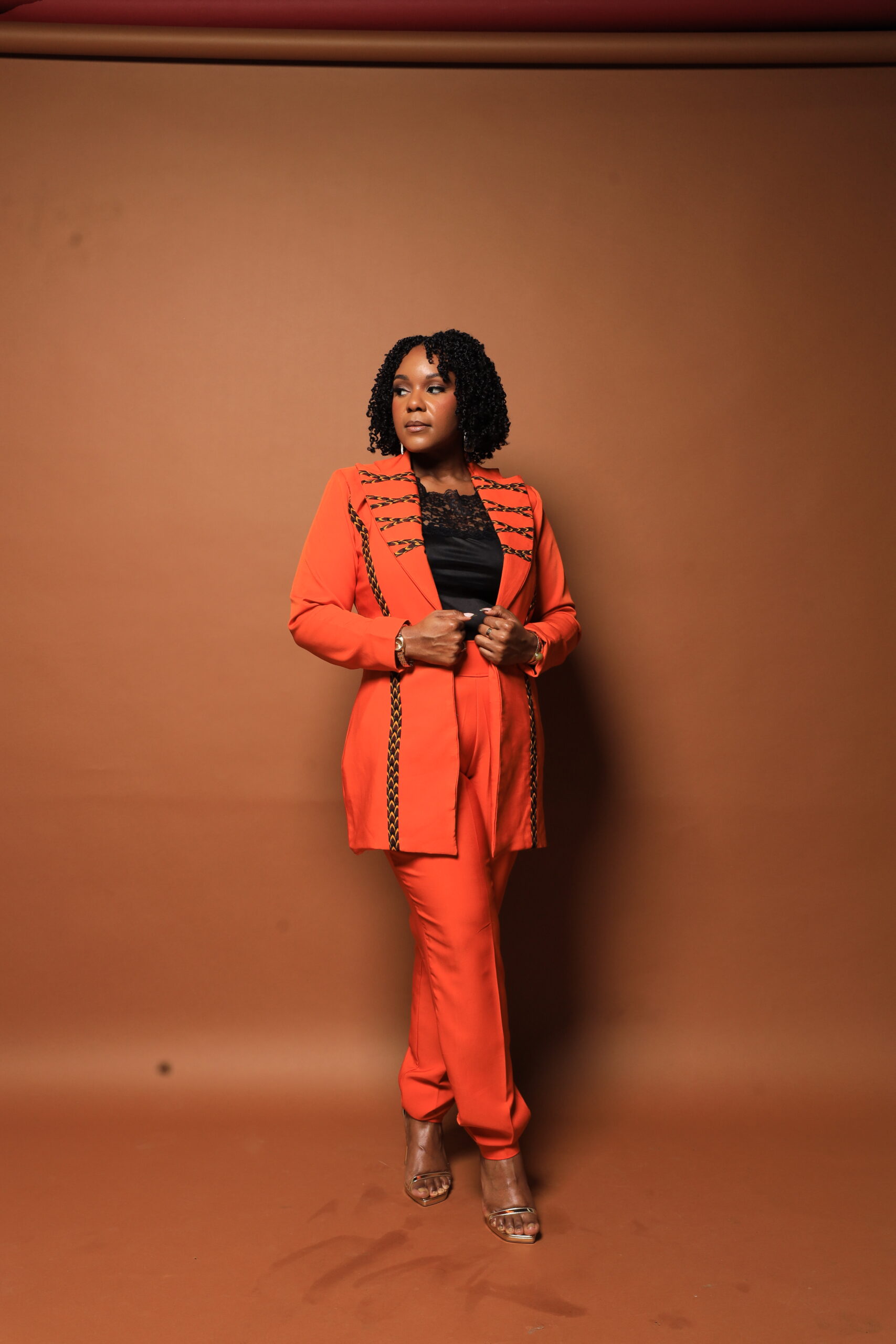 Modeling Red pants suit